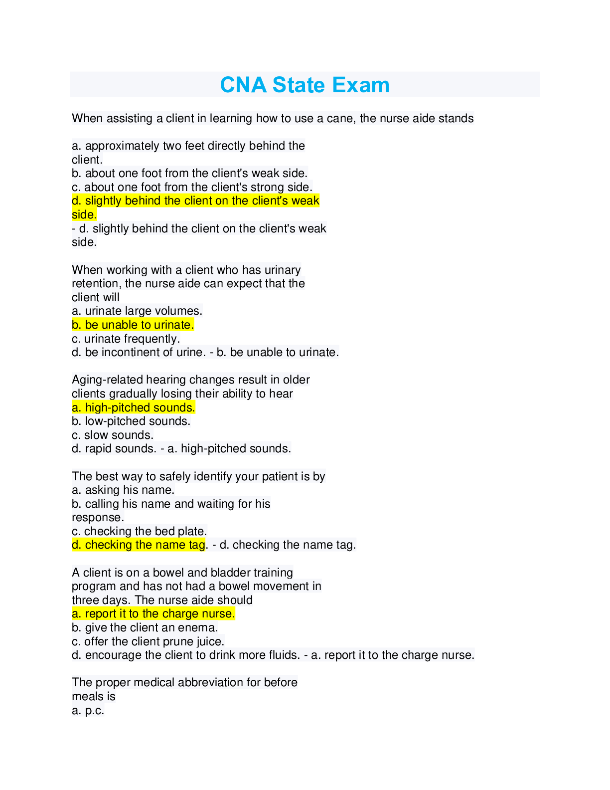 Preview image for CNA certification exam 2022; 100% certified.